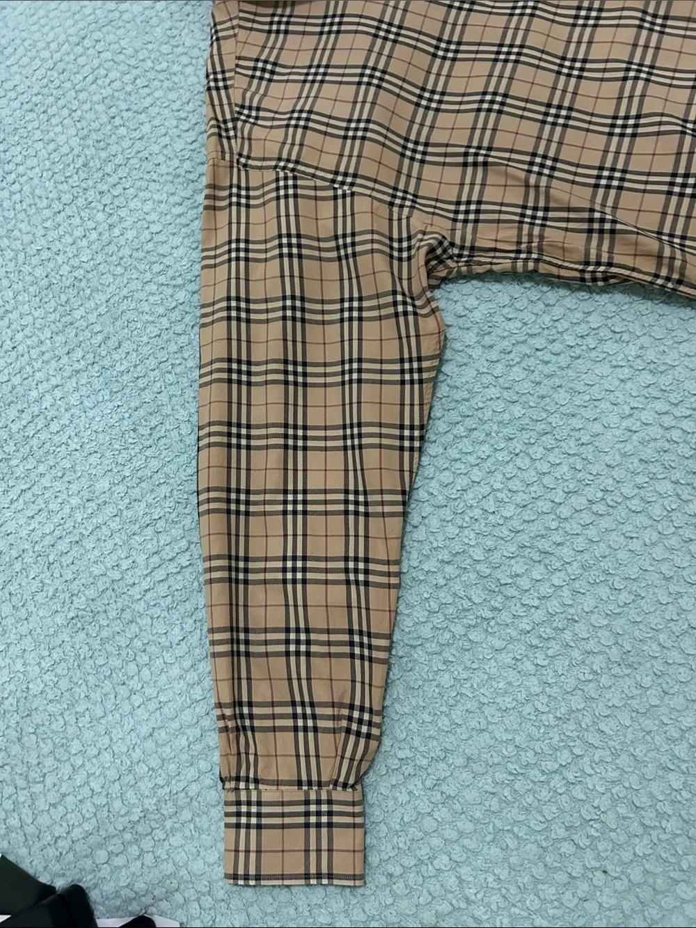 Burberry Beige Plaid Long-Sleeve Button Shirt, size Large